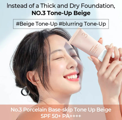 Numbuzin No.3 Porcelain Base-Skip Tone Up Beige SPF50+